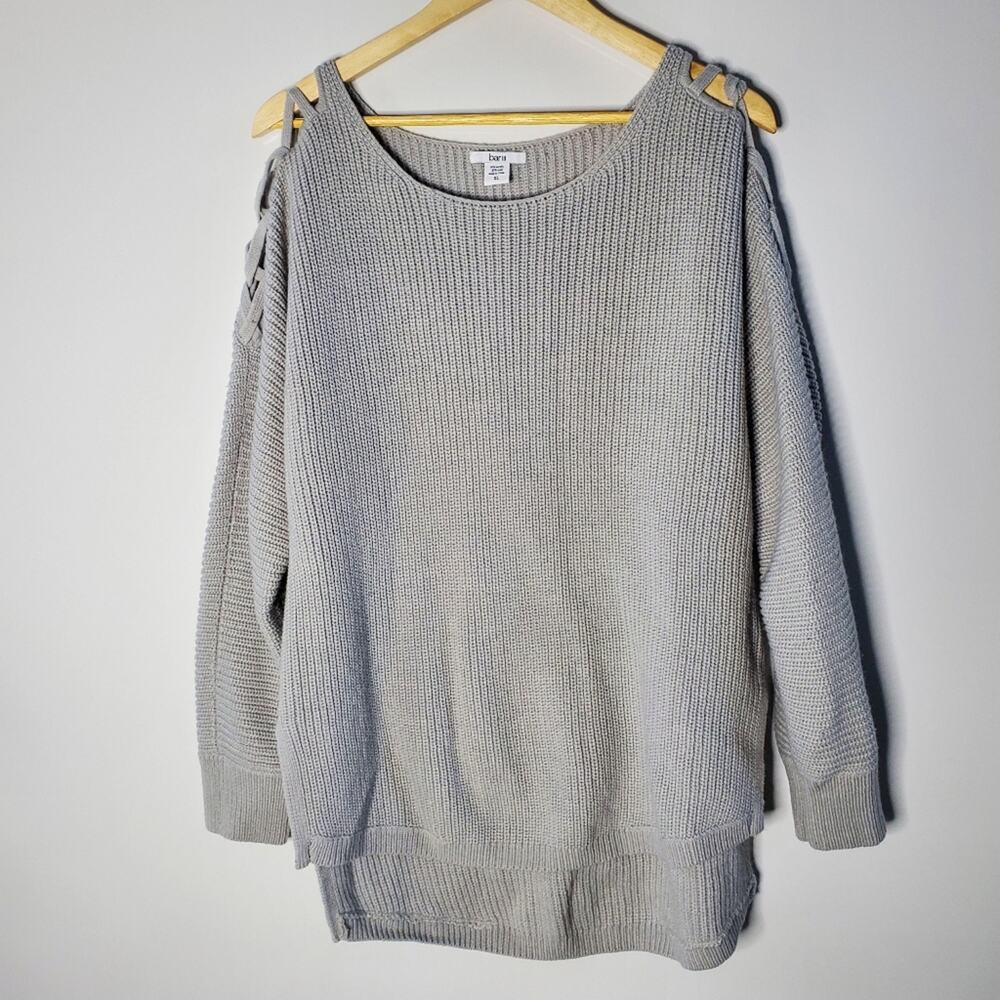 Bar III Womens Gray Wool Blend Cold-shoulder Pullover Sweater Size XL